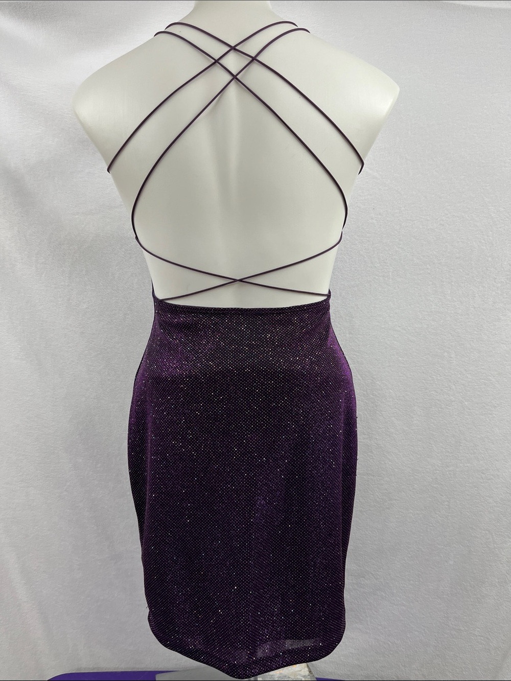 Glittered Purple Crisscross Back Bodycon Dress
